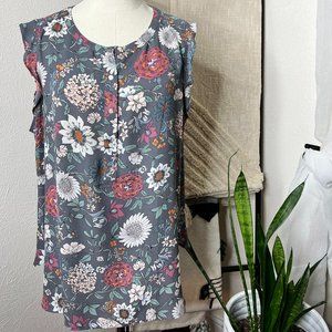 Loft Sleeveless Floral Blouse, Sz XL